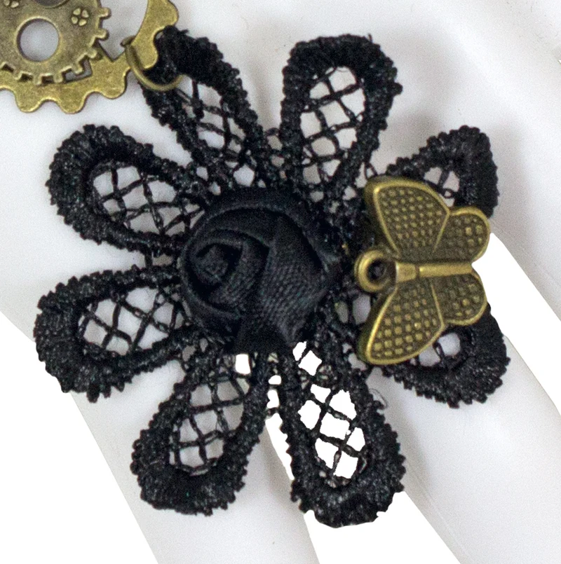 Steampunk Manolette Spitzen Armband - Schwarz Gold