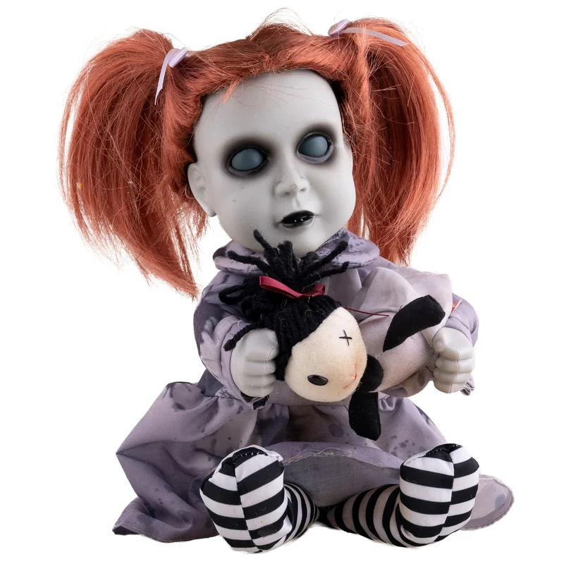 Halloween Dekofigur "Geisterpuppe mit Teddybär" Animiert | 26 cm