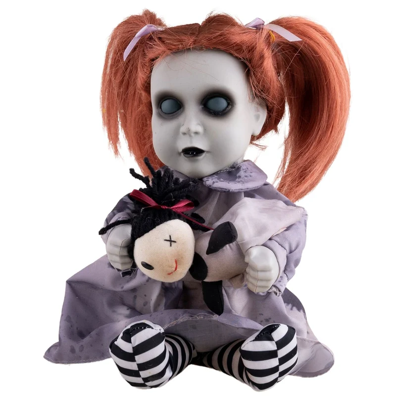Halloween Dekofigur "Geisterpuppe mit Teddybär" Animiert | 26 cm