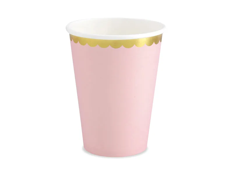 Pappbecher Goldrand 220ml/6Stk. Rosa