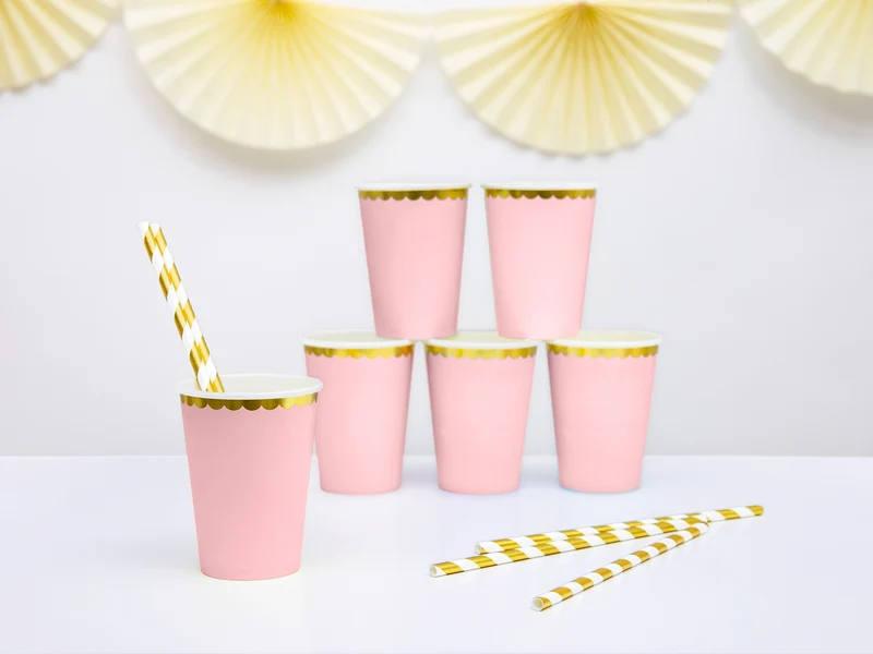 Pappbecher Goldrand 220ml/6Stk. Rosa