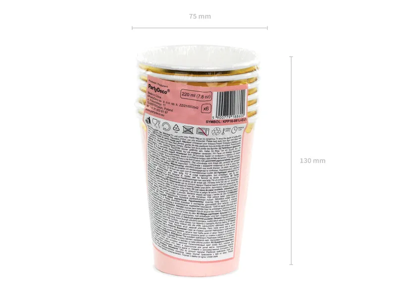 Pappbecher Goldrand 220ml/6Stk. Rosa