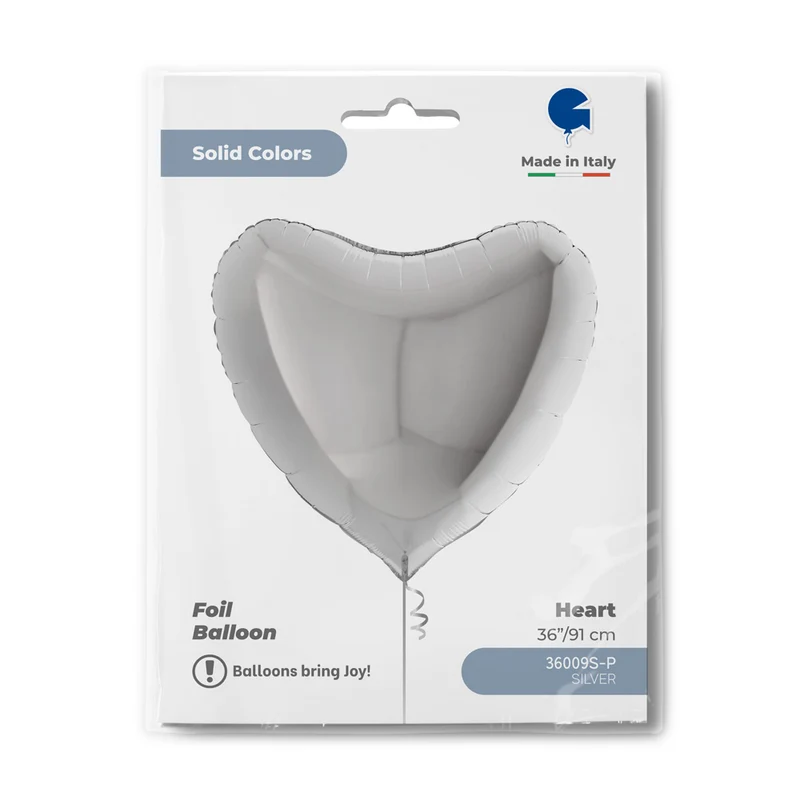 36"/Ø91cm Folienballon Uni Herz | Silber