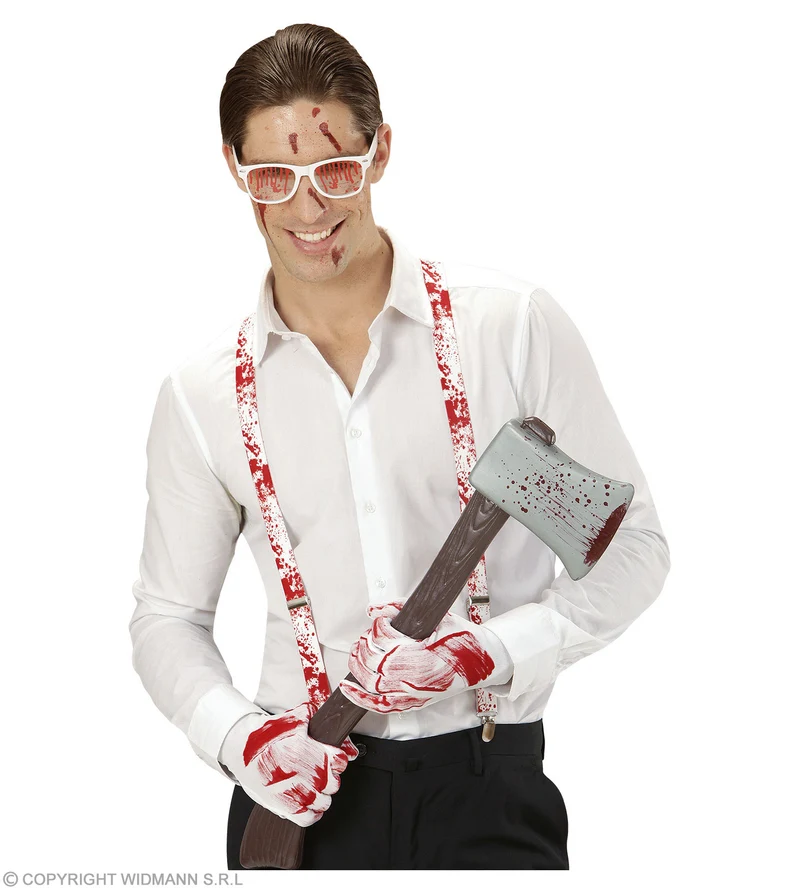 Blutiges Halloween Set 4-tlg. | Brille, Hosenträger, Handschuhe