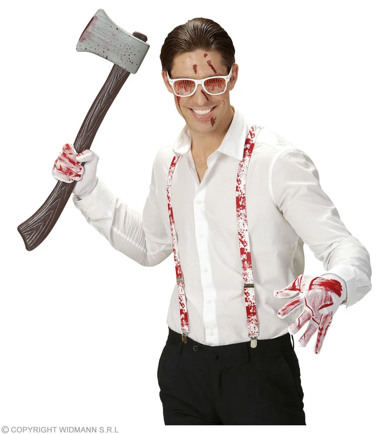 Blutiges Halloween Set 4-tlg. | Brille, Hosenträger, Handschuhe