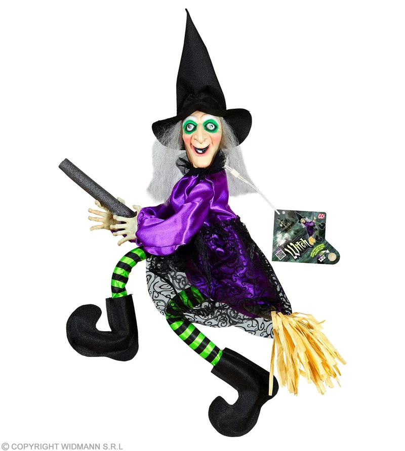 Sprechende Hexe mit strampelnden Beinen und Leuchtaugen | Halloween Dekoration