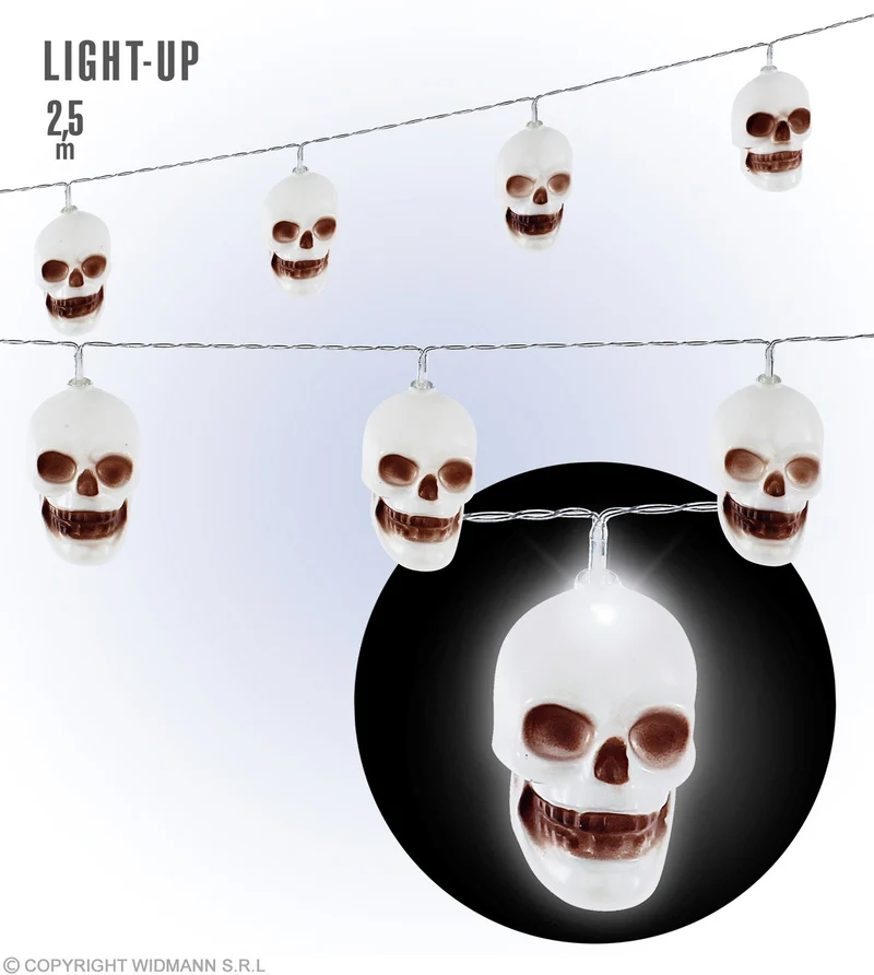 "Totenkopf" Lichterkette 2,5 m | 2 Lichtmodi - Halloween Dekoration