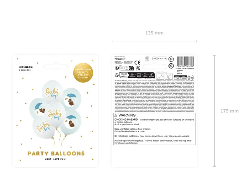 Luftballon Ø30cm "Baby Boy" | 6 Stück - Hellblau Babyparty Dekoration für Jungs
