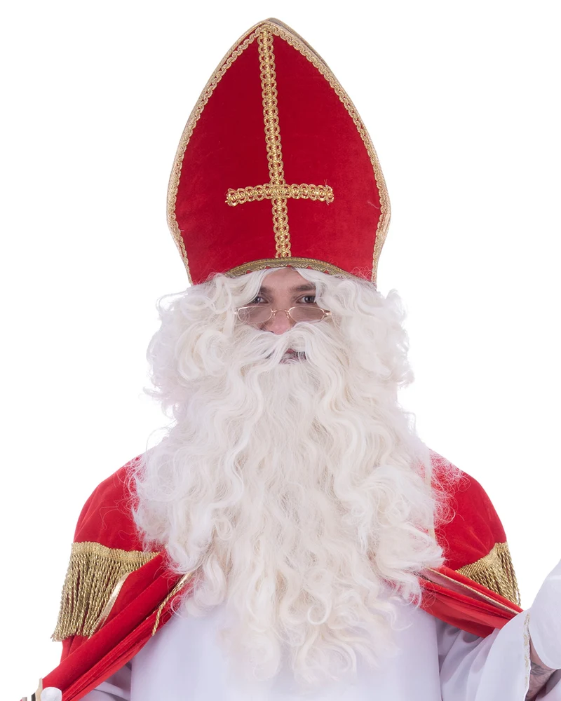 Sankt Nikolaus Perücke und Bart | Weiß - Set zum Weihnachtsmann Kostüm