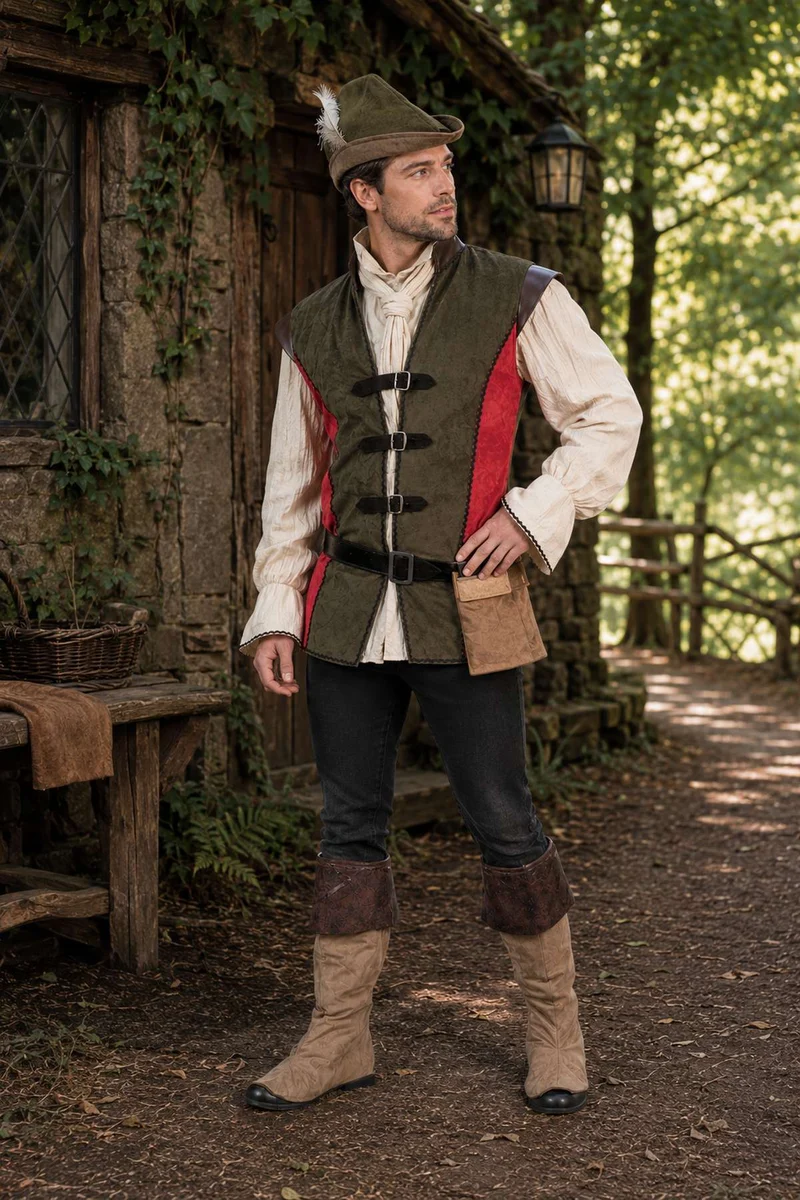 Robin Hood Kostüm für Herren - Grün Rot | Film Party Kostüm