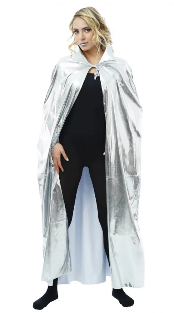Metallic Glitzer Umhang mit Kapuze für Erwachsene 130 cm Länge | Kostüm Weltall Space Show
