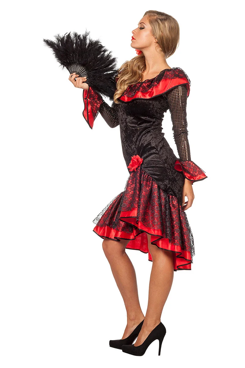Spanierin "Adelina" Kostüm für Damen | Schwarz Rot - Kleid