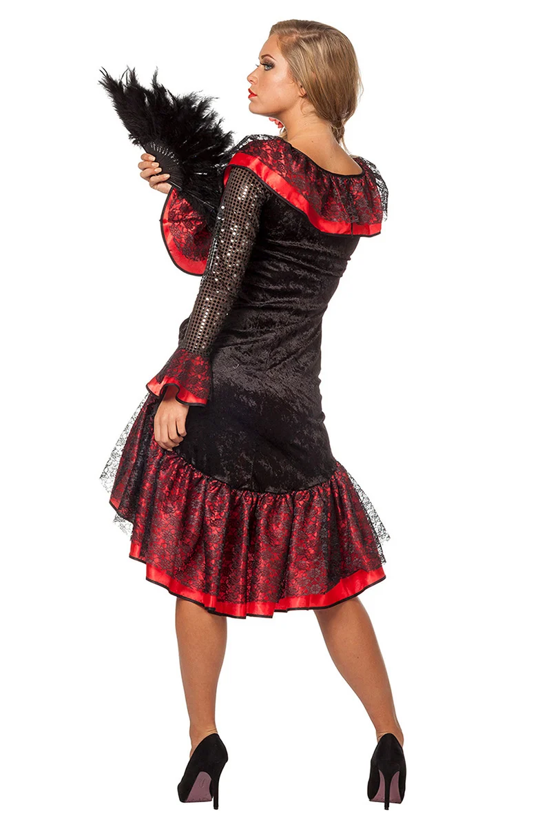 Spanierin "Adelina" Kostüm für Damen | Schwarz Rot - Kleid