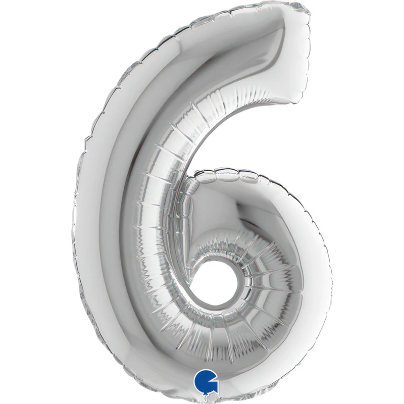 14"/Ø36cm Mini Zahlen Folienballon | Silber #6