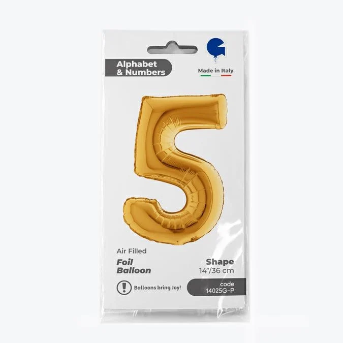 14"/Ø36cm Mini Zahlen Folienballon | Gold #5