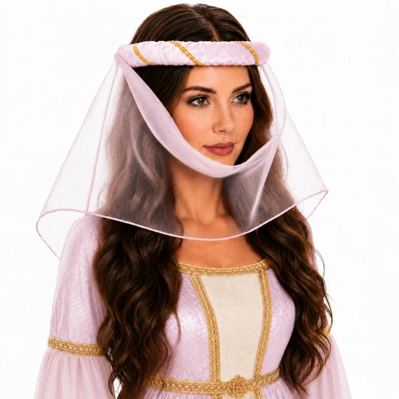 Mittelalter Haarband "Helena" mit Schleier für Damen | Rosa