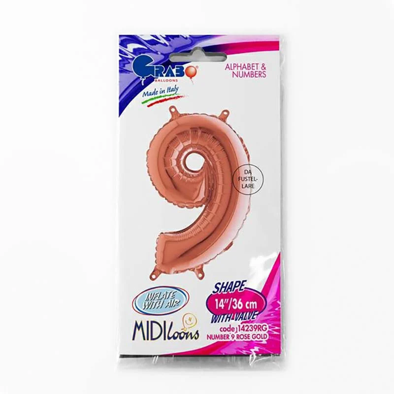 14"/Ø36cm Mini Zahlen Folienballon | Rosegold #9