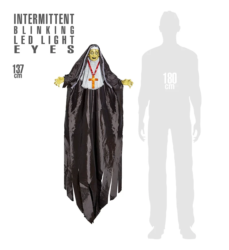 Hängefigur "Zombie Nonne" LED Augen 137 cm | Halloween Dekoration