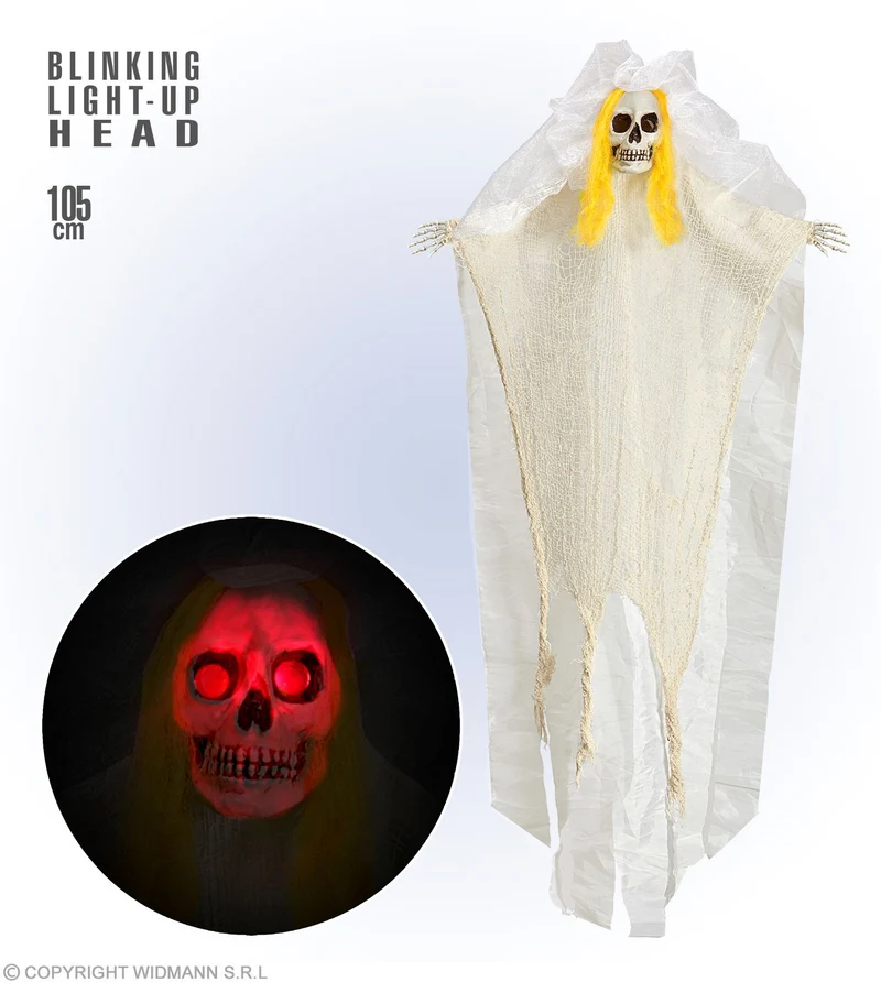 Halloween Hängefigur "Skelett Braut" mit Licht | 105 cm Dekoration