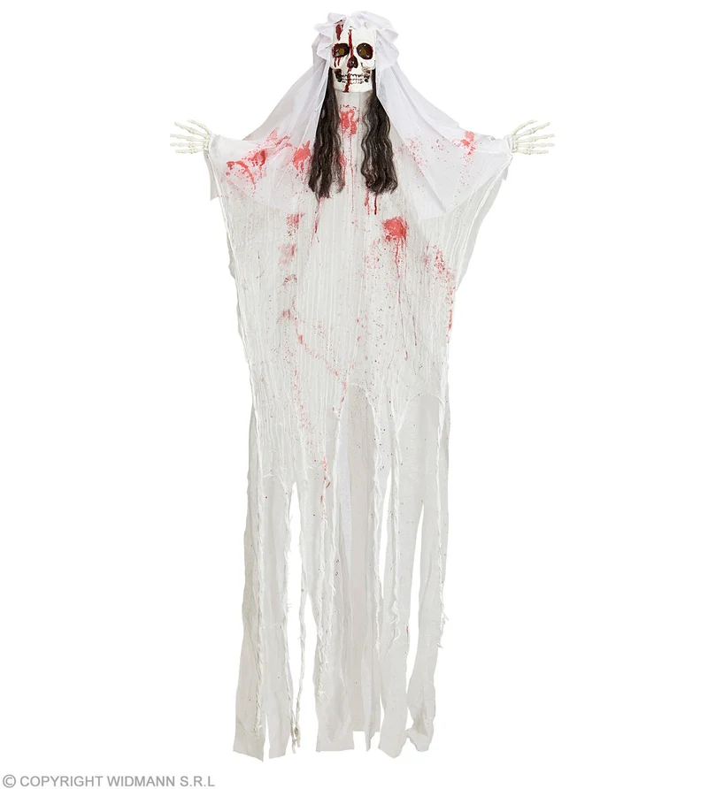 Hängefigur "Blutige Skelett Braut" Leuchtender Kopf 170 cm | Halloween Dekoration