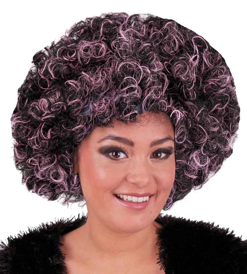 Afro Locken Perücke - Rosa Schwarz meliert