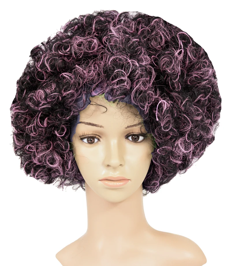 Afro Locken Perücke - Rosa Schwarz meliert