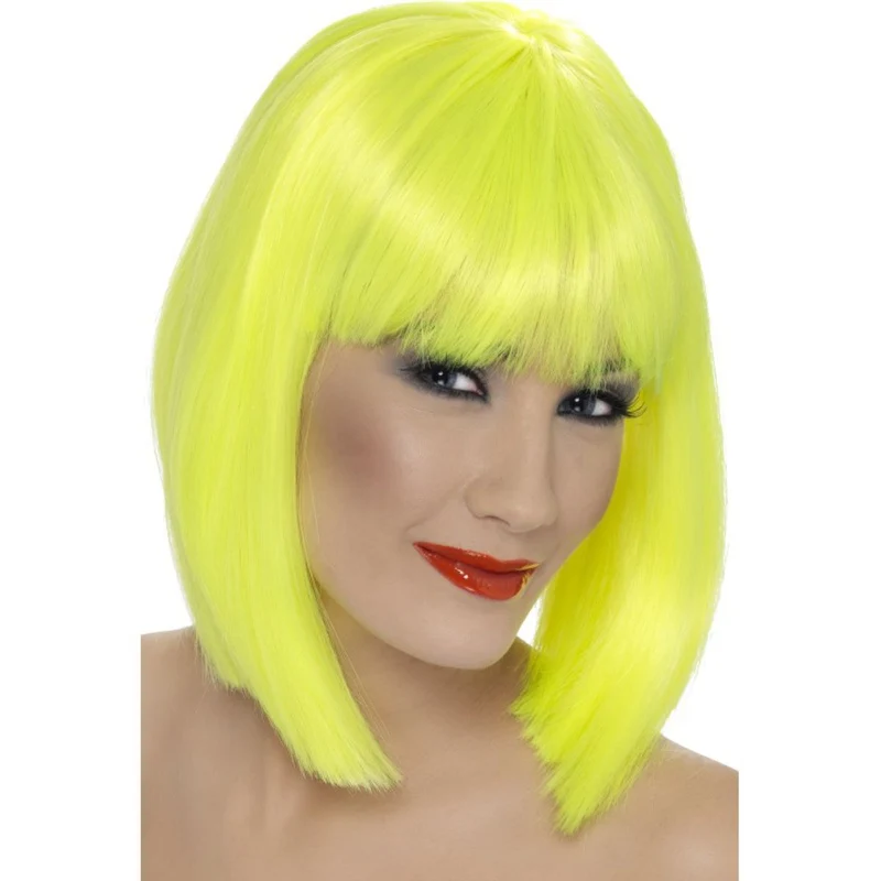 Perücke Lady Pagenkopf Glam Neon-Gelb