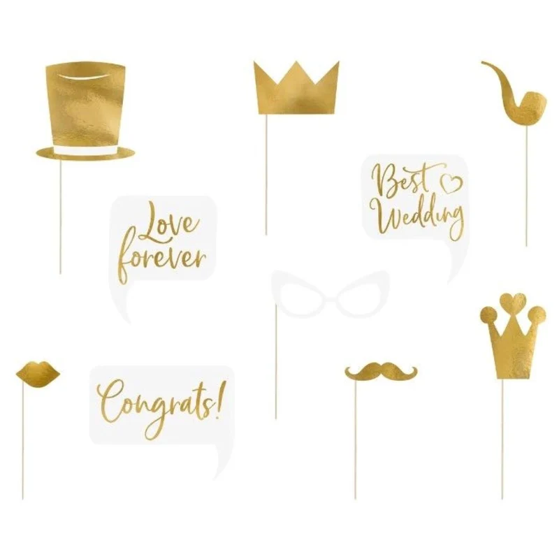10 Foto Requisiten "Hochzeit" | Gold