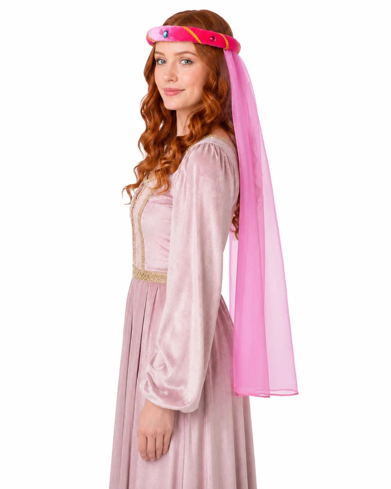 Mittelalter Haarband "Rosalin" mit Schleier für Damen | Pink
