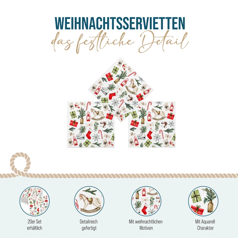 Servietten Weihnachten Nostalgie 33 × 33 cm 20er 3-lagig