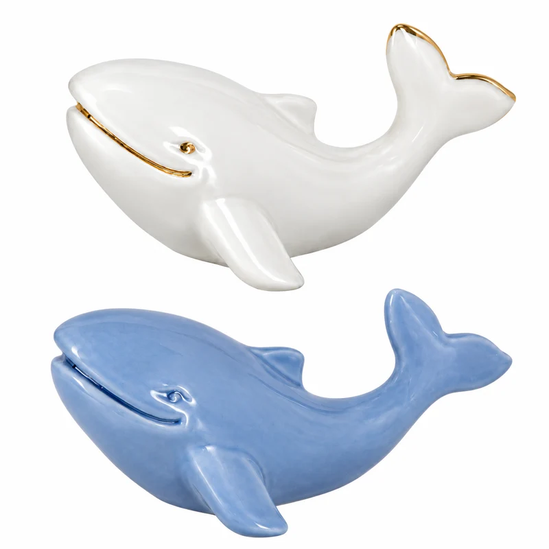 Wal Figuren 2er Set aus Keramik – 13 cm in Weiß und Taubenblau