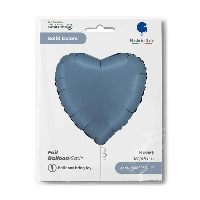 18"/Ø46cm Herz Folienballon Uni | Blue Jeans Satin