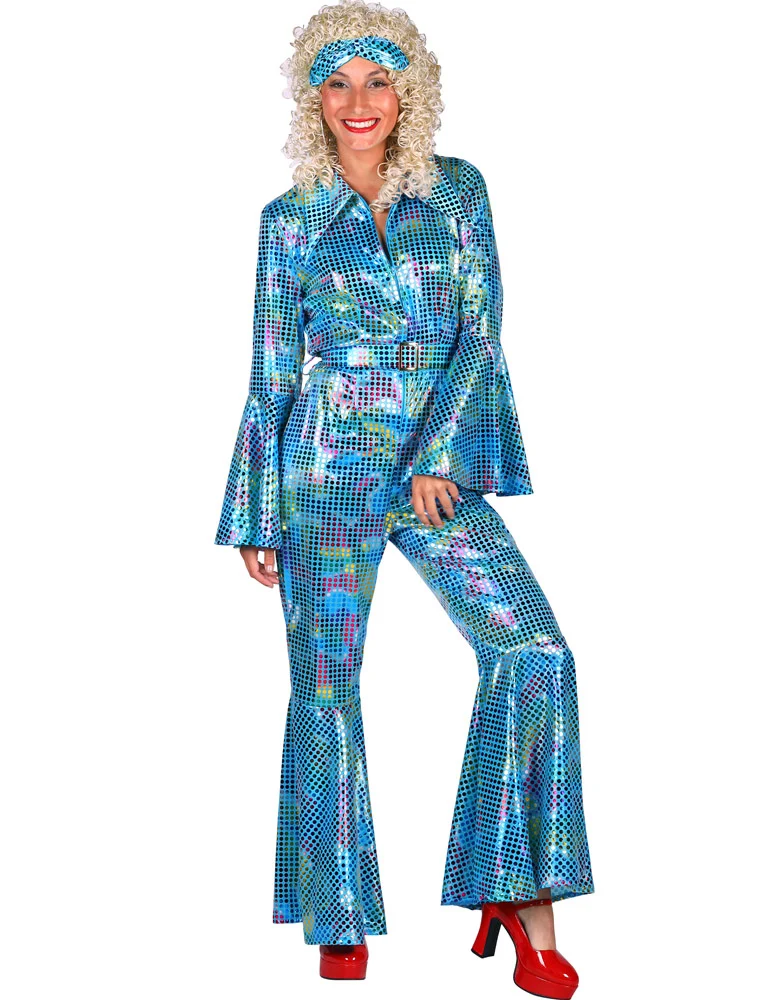 Disco Glitzer Anzug für Damen - Retro Party Kostüm | Türkis
