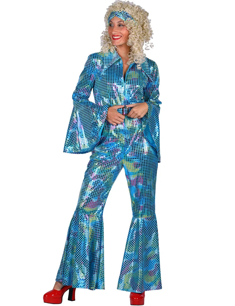 Disco Glitzer Anzug für Damen - Retro Party Kostüm | Türkis