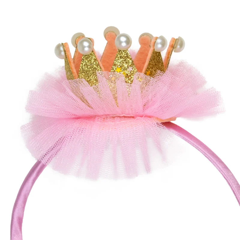 Haarreif mit Glitzer Krone und Perlen zum Prinzessin Kostüm | Rosa