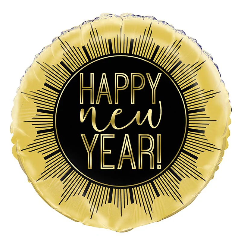 18"/Ø45cm Folienballon "Happy New Year" | Schwarz/Gold