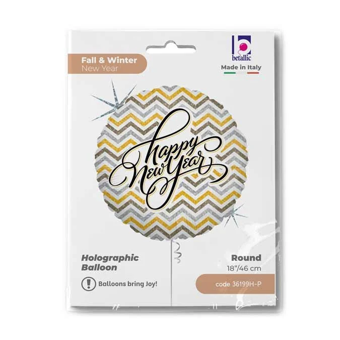 18"/Ø46cm Folienballon "Happy New Year Chevron" Holo
