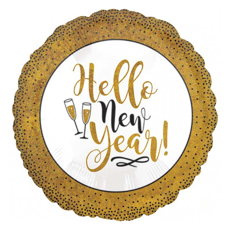18"/Ø45cm Folienballon "Hello New Year" Glitzer | Gold