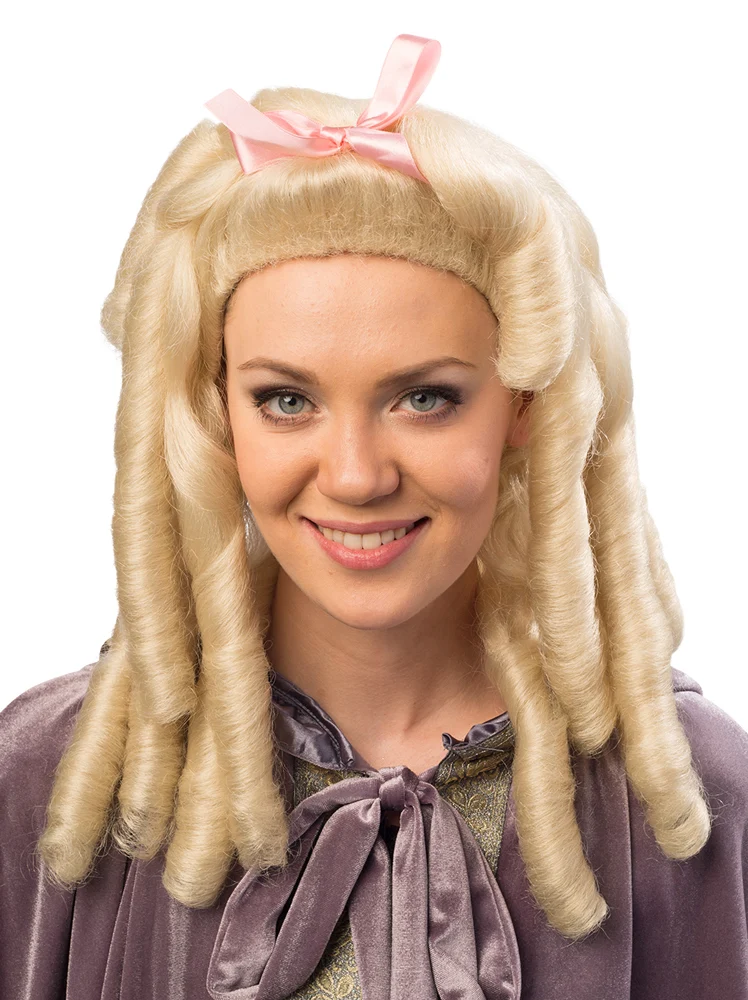 Damen Perücke mit Korkenzieherlocken und Schleife - Blond