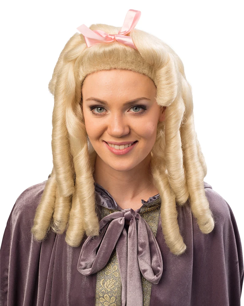 Damen Perücke mit Korkenzieherlocken und Schleife - Blond
