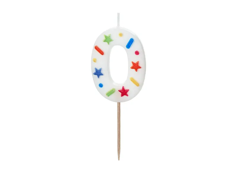 Zahlenkerze 5,5 cm Weiß Konfetti #0