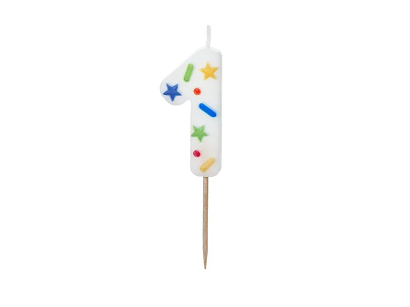 Zahlenkerze 5,5 cm Weiß Konfetti #1
