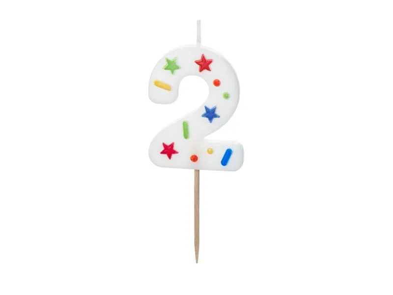 Zahlenkerze 5,5 cm Weiß Konfetti #2