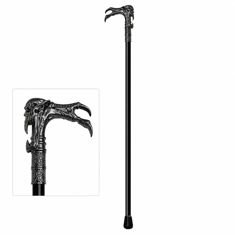 Gehstock aus Metall "Totenkopf Kralle" | Schwarz Silber