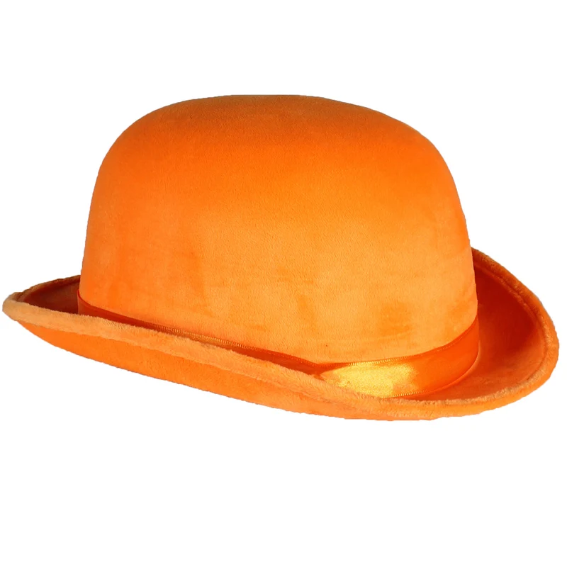 Melone "Top Colour" Velour mit Satinband 60 cm | Neon Orange