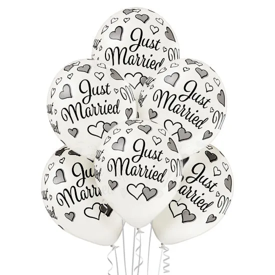 Luftballon Ø30cm "Just Married" | 6 Stk. - Metallic Pearl