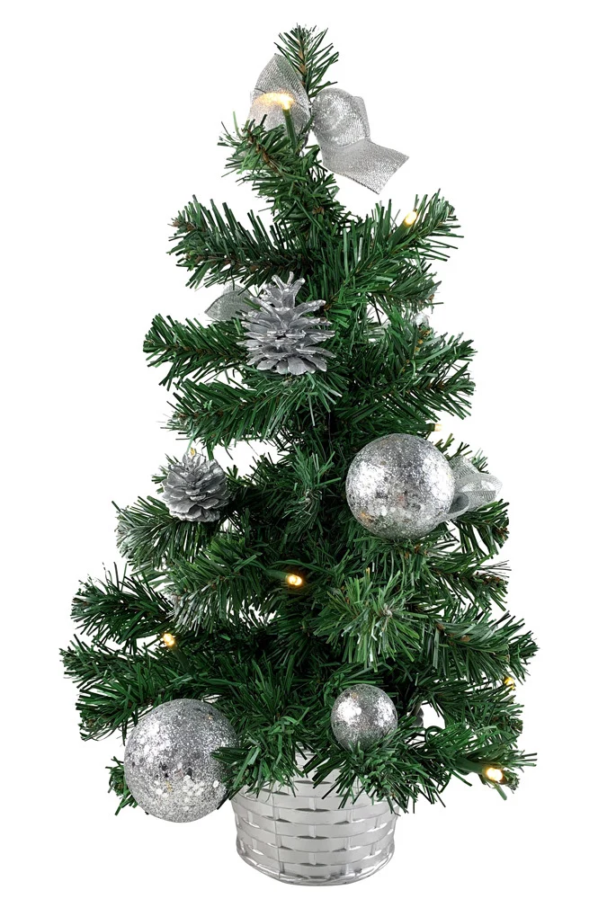 Geschmückter Weihnachtsbaum mit Deko und 20er LED Lichterkette - 50cm | Farbwahl