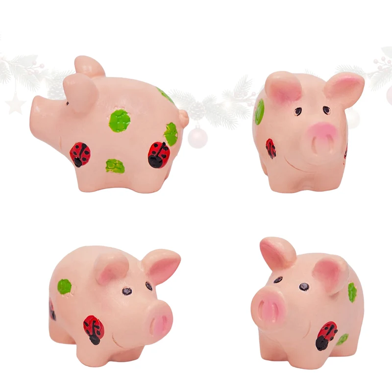 Glücksschwein Deko Set aus Polyresin, ca. 3 × 2,5 cm, Rosa, 4er-Set
