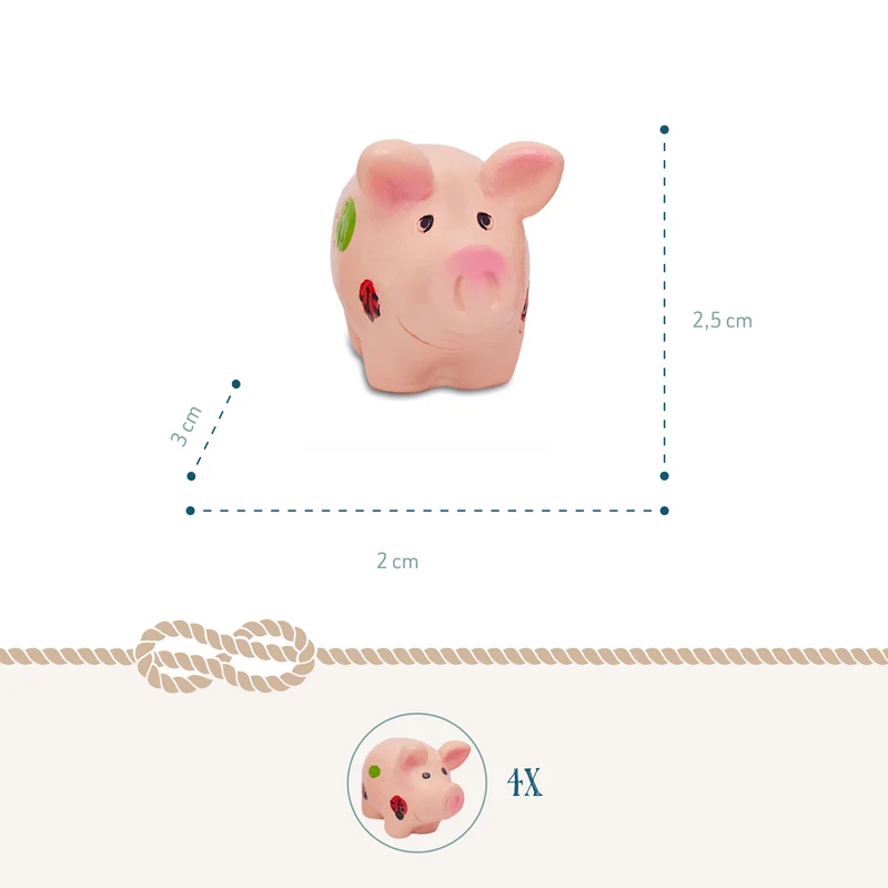 Glücksschwein Deko Set aus Polyresin, ca. 3 × 2,5 cm, Rosa, 4er-Set