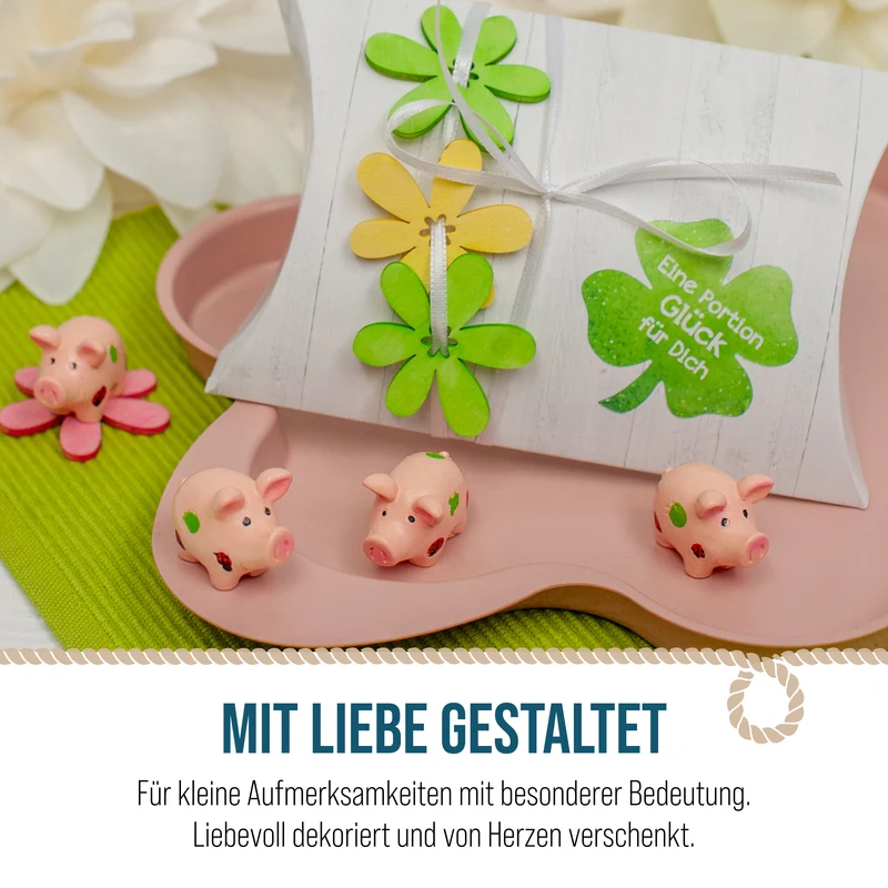 Glücksschwein Deko Set aus Polyresin, ca. 3 × 2,5 cm, Rosa, 4er-Set